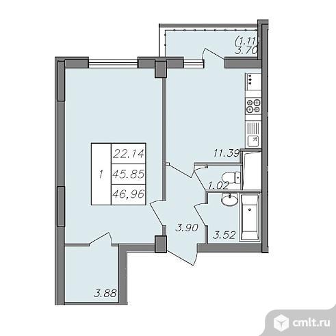 1-комнатная квартира 46,96 кв.м. Фото 1.