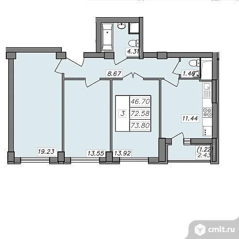 3-комнатная квартира 73,8 кв.м. Фото 1.