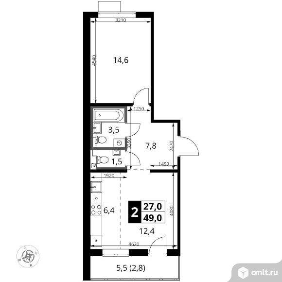 2-комнатная квартира 49 кв.м - ЖК "1-й Южный". Фото 1.