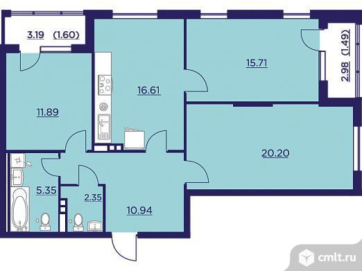3-комнатная квартира 86,14 кв.м. Фото 8.