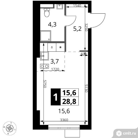 1-комнатная квартира 28,8 кв.м - ЖК "1-й Ясеневский". Фото 1.