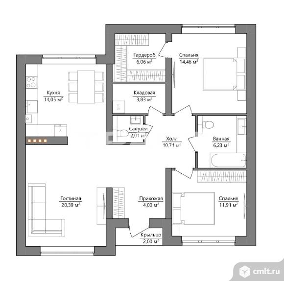 Дом 95,66 кв.м. Фото 3.