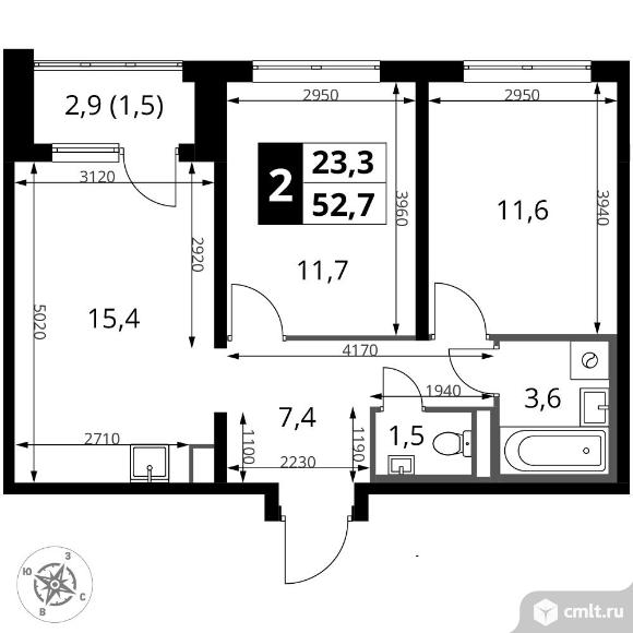 2-комнатная квартира 52,7 кв.м - ЖК "1-й Донской". Фото 1.