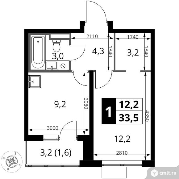 1-комнатная квартира 33,5 кв.м - ЖК "1-й Донской". Фото 1.