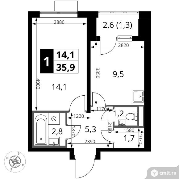 1-комнатная квартира 35,9 кв.м - ЖК "1-й Донской". Фото 1.