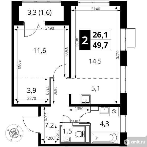 2-комнатная квартира 49,7 кв.м - ЖК "1-й Донской". Фото 1.