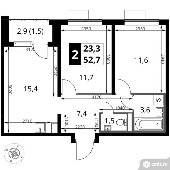 2-комнатная квартира 52,7 кв.м - ЖК "1-й Донской". Фото 1.