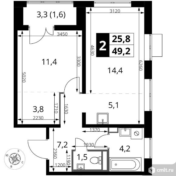 2-комнатная квартира 49,2 кв.м - ЖК "1-й Донской". Фото 1.