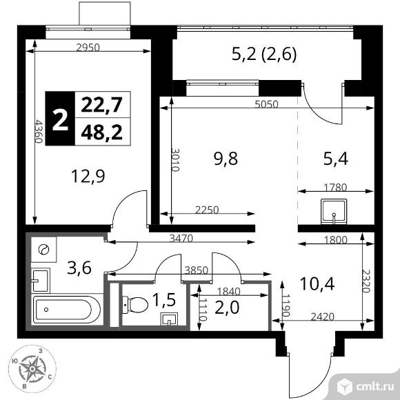 2-комнатная квартира 48,2 кв.м - ЖК "1-й Донской". Фото 1.