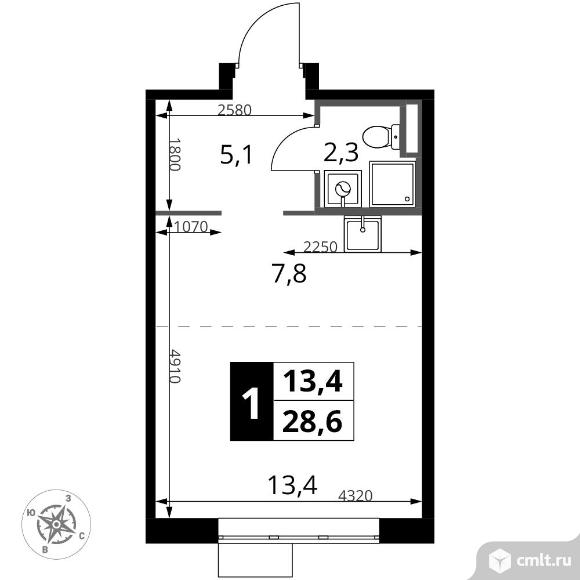 1-комнатная квартира 28,6 кв.м - ЖК "1-й Донской". Фото 1.
