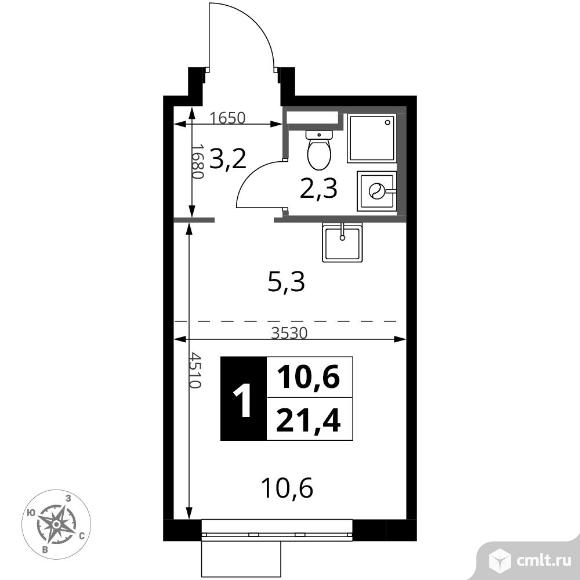 1-комнатная квартира 21,4 кв.м - ЖК "1-й Донской". Фото 1.