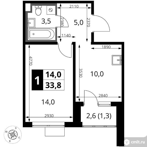 1-комнатная квартира 33,8 кв.м - ЖК "1-й Донской". Фото 1.