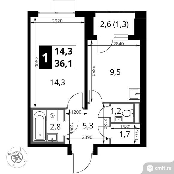 1-комнатная квартира 36,1 кв.м - ЖК "1-й Донской". Фото 1.