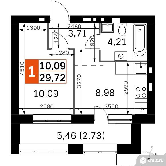 1-комнатная квартира 29,72 кв.м - ЖК «Жаворонки клаб». Фото 1.