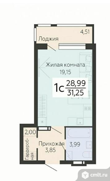1-комнатная квартира 31,25 кв.м. Фото 5.