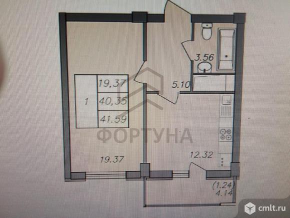 1-комнатная квартира 41,1 кв.м. Фото 1.