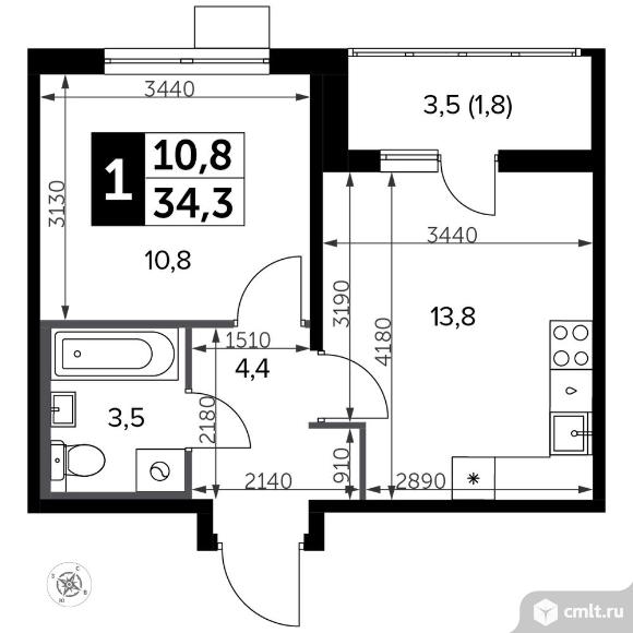 1-комнатная квартира 34,9 кв.м - Южная Битца. Фото 1.