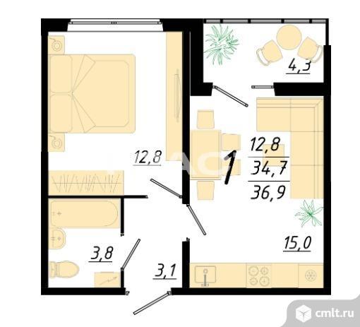1-комнатная квартира 36,9 кв.м. Фото 6.