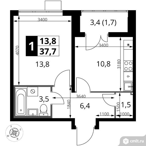 1-комнатная квартира 37,7 кв.м - ЖК "1-й Южный". Фото 1.