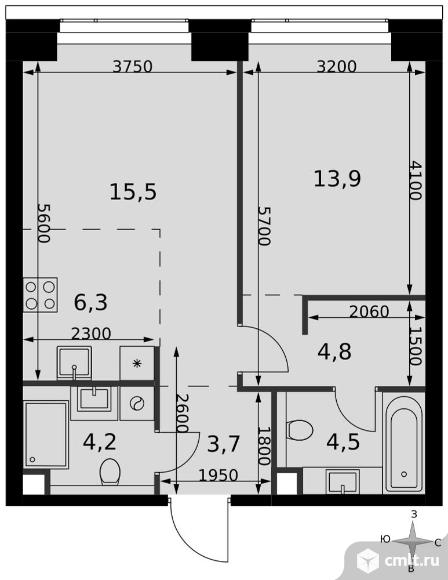 2-комнатная квартира 52,9 кв.м - ЖК "Amber City". Фото 1.