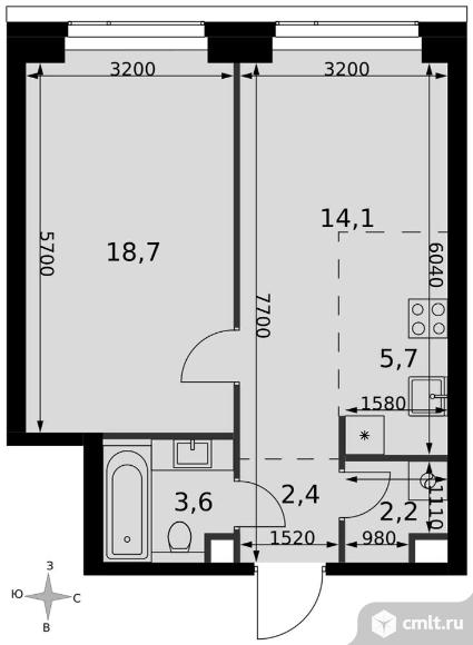 2-комнатная квартира 46,7 кв.м - ЖК "Amber City". Фото 1.