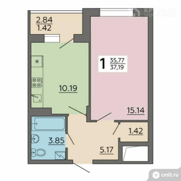 1-комнатная квартира 37,19 кв.м. Фото 12.