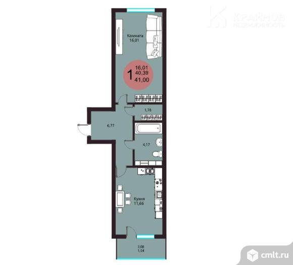 1-комнатная квартира 41 кв.м. Фото 9.