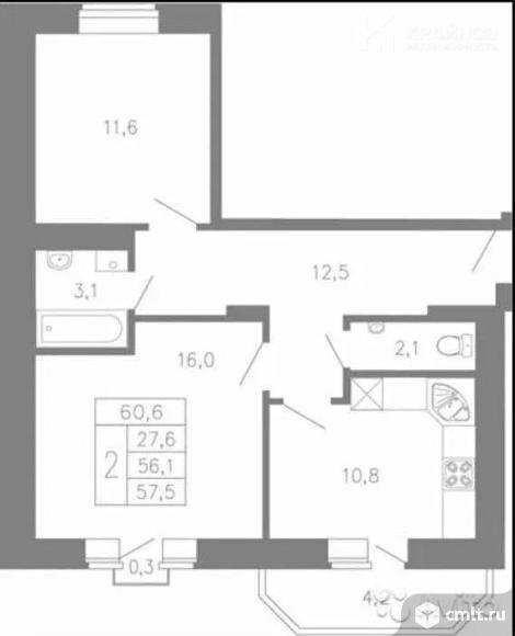 2-комнатная квартира 60,1 кв.м. Фото 16.
