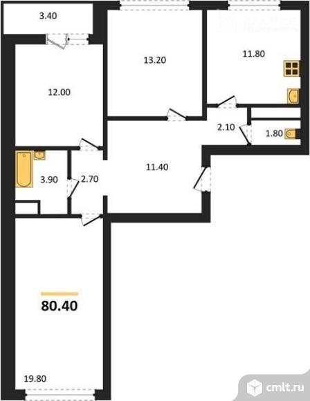 3-комнатная квартира 80,4 кв.м. Фото 1.