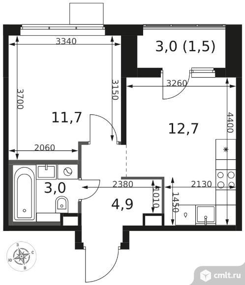 1-комнатная квартира 33,8 кв.м - ЖК "1-й Химкинский". Фото 1.