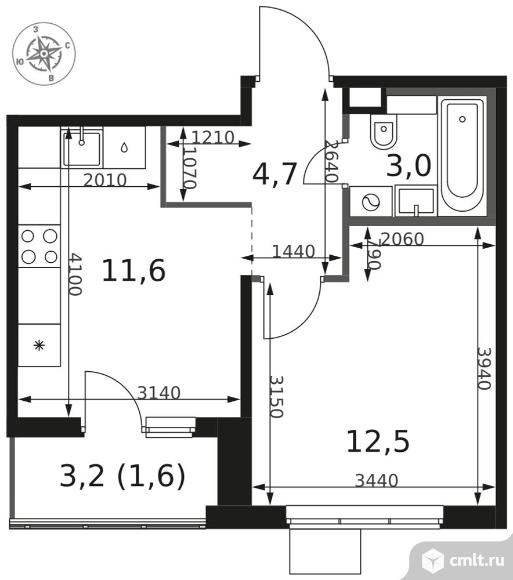 1-комнатная квартира 33,4 кв.м - ЖК "1-й Химкинский". Фото 1.