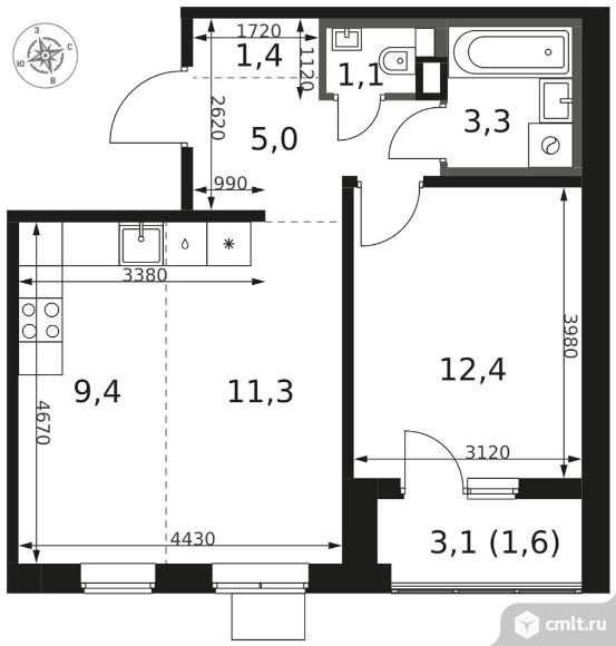 2-комнатная квартира 45,5 кв.м - ЖК "1-й Химкинский". Фото 1.