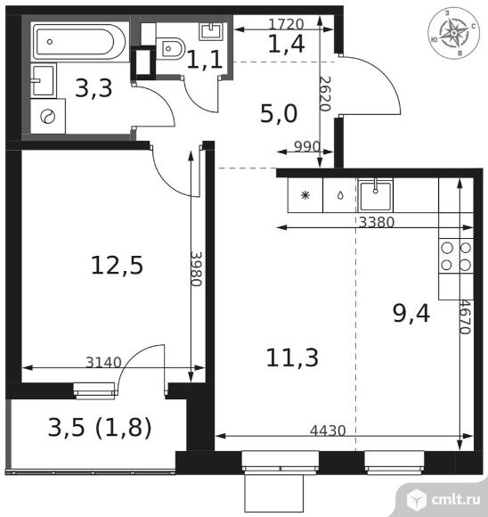 2-комнатная квартира 45,8 кв.м - ЖК "1-й Химкинский". Фото 1.