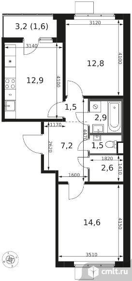 2-комнатная квартира 57,6 кв.м - ЖК "1-й Химкинский". Фото 1.