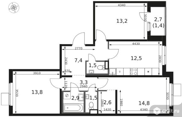 3-комнатная квартира 74,9 кв.м - ЖК "1-й Химкинский". Фото 1.