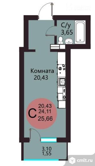 1-комнатная квартира 25,66 кв.м. Фото 1.