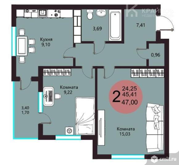 2-комнатная квартира 47 кв.м. Фото 20.