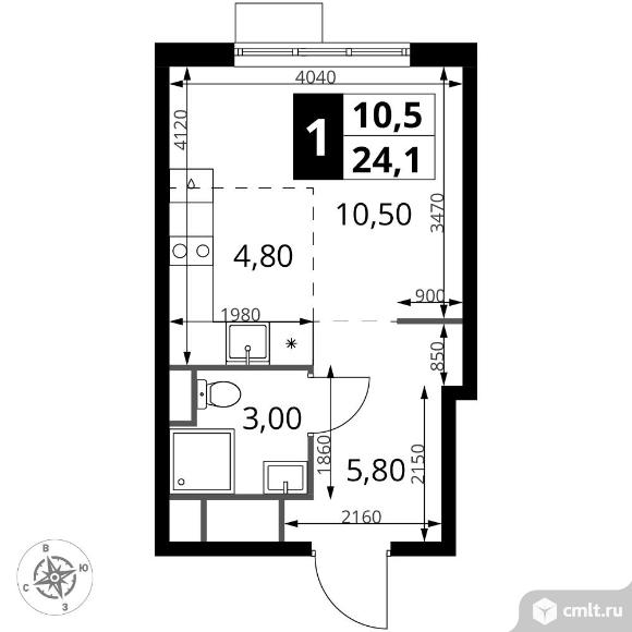 1-комнатная квартира 24,1 кв.м - ЖК "1-й Химкинский". Фото 1.