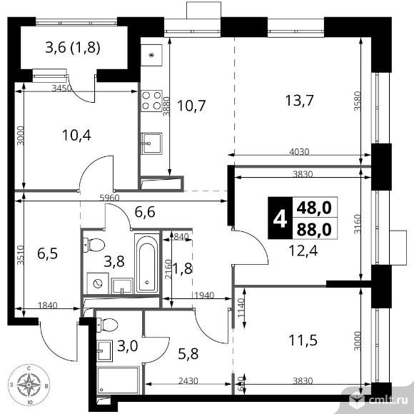 4-комнатная квартира 88 кв.м - ЖК "1-й Саларьевский". Фото 1.