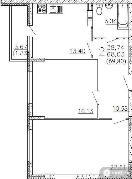 2-комнатная квартира 69 кв.м. Фото 13.