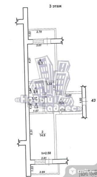 1-комнатная квартира 42,4 кв.м. Фото 19.