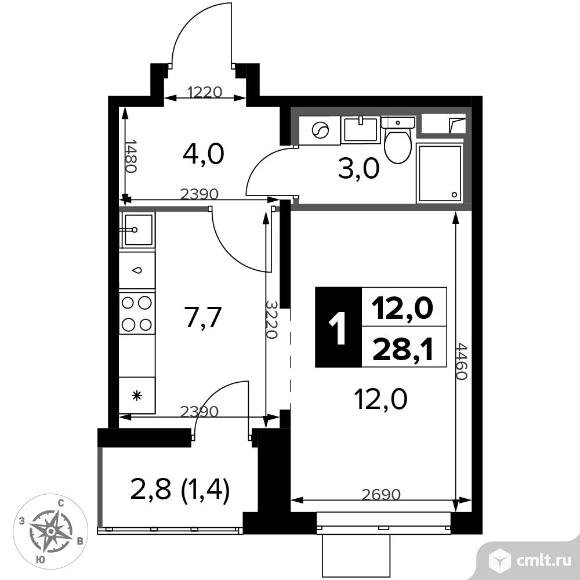 1-комнатная квартира 28,1 кв.м - ЖК "1-й Донской". Фото 1.