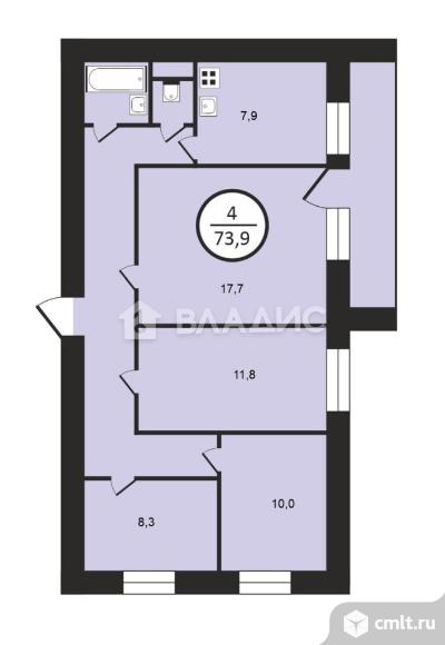 4-комнатная квартира 73,9 кв.м. Фото 18.