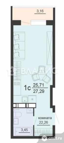 1-комнатная квартира 27,29 кв.м. Фото 6.