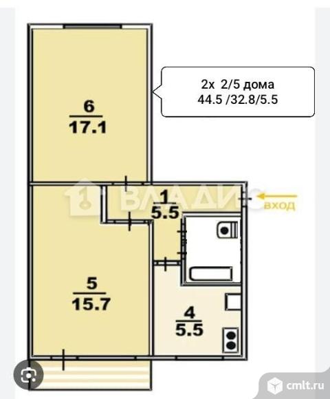 2-комнатная квартира 44,5 кв.м. Фото 11.