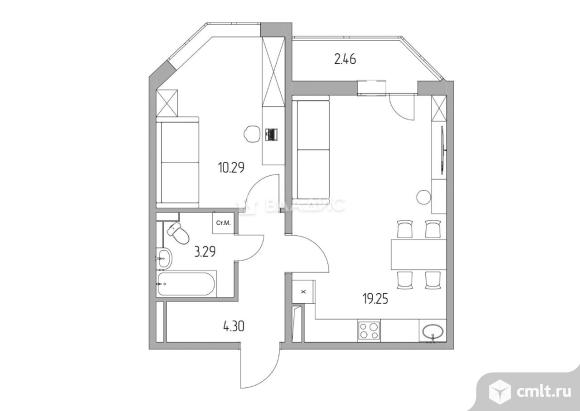 1-комнатная квартира 38,36 кв.м. Фото 20.
