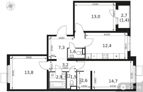3-комнатная квартира 74,4 кв.м - ЖК "1-й Химкинский". Фото 1.
