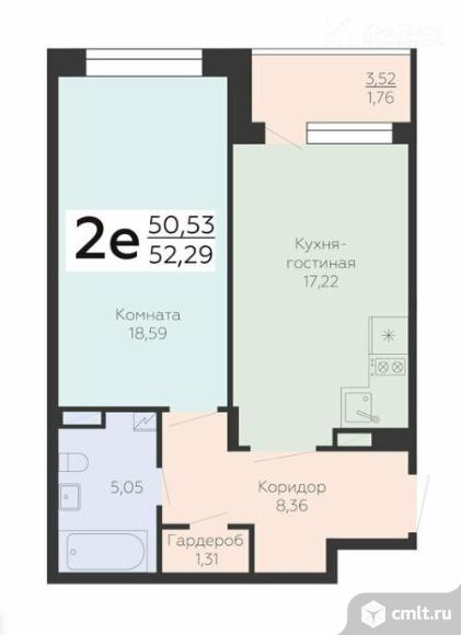 2-комнатная квартира 52,29 кв.м. Фото 5.