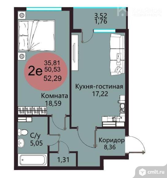 2-комнатная квартира 52,29 кв.м. Фото 1.