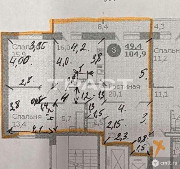 3-комнатная квартира 105 кв.м. Фото 14.